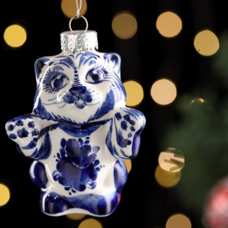 Christmas tree toy "cat", gzhel, porcelain, h = 8cm