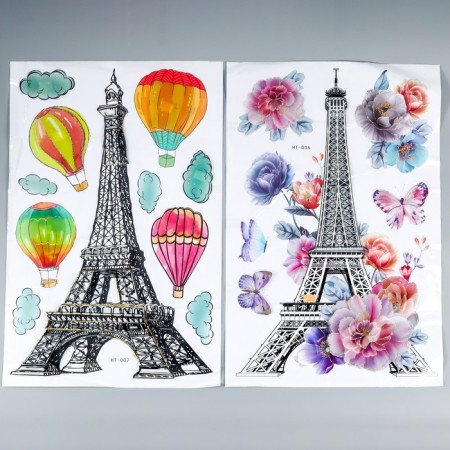 Plastic sticker 2D "Eiffel Tower and Flowers" MIX 54x35.5 cm