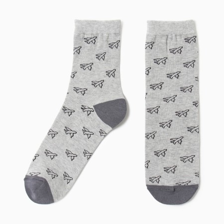 Male socks "Airplanes", gray color, size 27