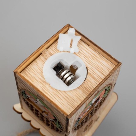 Christmas tree toy "House with a fox", from batteries, glow warm white-3