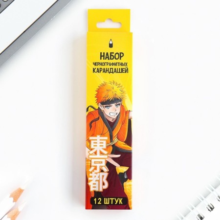 Pencil is a simple black -granographic without an eraser "Anime boy"-3