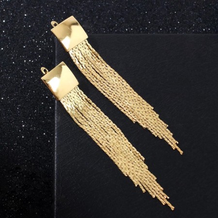 Hanging earrings "Hollywood" square and threads, color gold, 6.5 cm-2