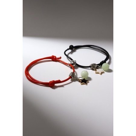Bracelets "Demetrons" on a magnet, balls with a star, black-red color, 6 cm-2
