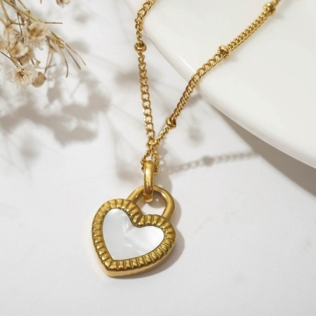 Pendant "Heart" lock, black and white color in gold, 40 cm-1