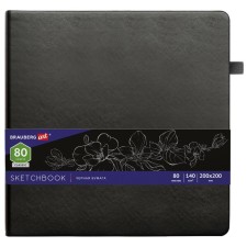 Sketchbook black paper 140g/m 200*200 mm Brauberg Art Classic 80l, leatherette 113204