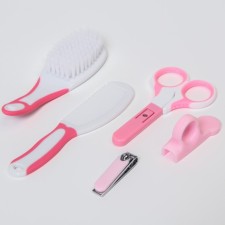 A childcare kit, 6 items: a children's comb, a brush, a knife with a cover, safe scissors with a cap, for a girl