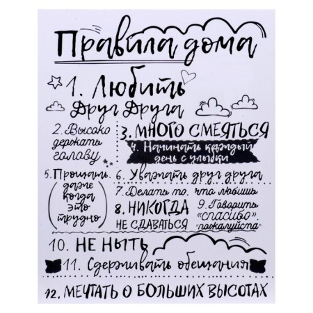 Picture on the canvas "Rules of the House" on white 40x50 cm