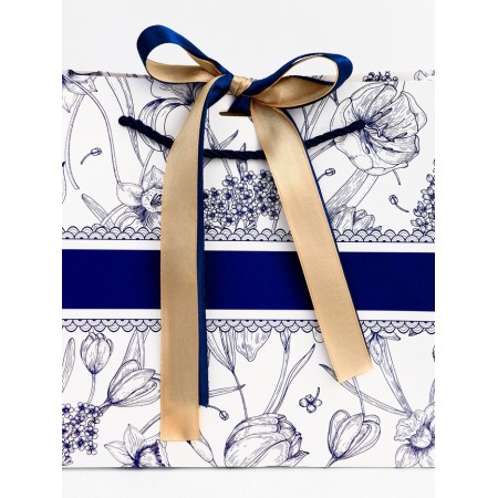 Gift laminated "marble", flowers, with a bow, 25 x 20 x 12 cm-2