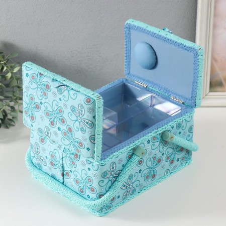 Casket for needlework "Butterflies and flowers on blue" 19x26x14.5 cm-2
