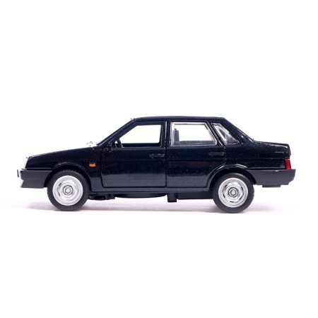 Metal machine LADA -21099, retro - Model "Satellite", doors, trunk, inertia, 12 cm, black are opened-1