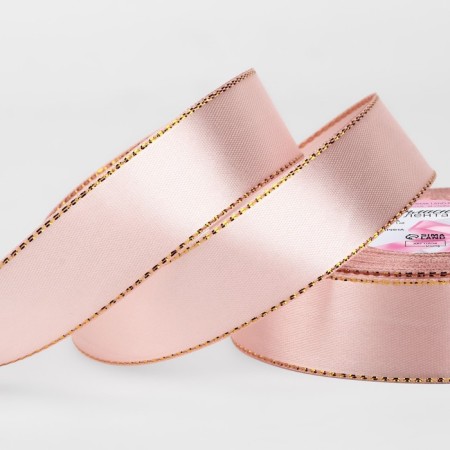 Satsis tape "Golden threads", 25 mm × 23 ± 1 m, color pink gold No. 107