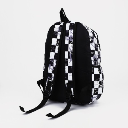 A backpack with a zipper, 3 external pockets, black/white color-1