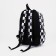 A backpack with a zipper, 3 external pockets, black/white color