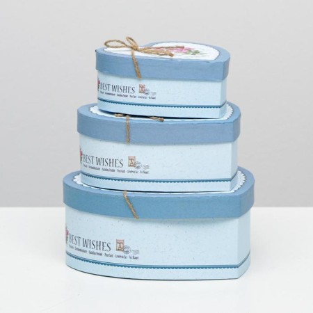 A set of boxes 3 in 1 heart "roses" Blue, 21 x 19 x 9 - 15.5 x 14 x 6 cm-2