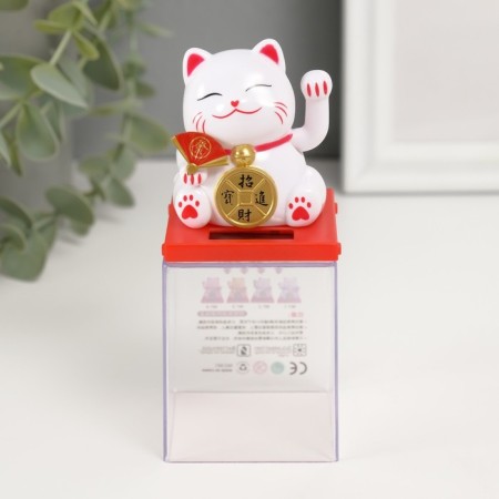 Plastic Plastic "White Mani-Neko with a fan and coin" 5x5x5 cm-3