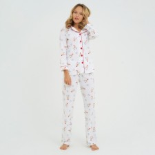 Пижама новогодняя женская (рубашка и брюки) KAFTAN "Deers", цвет белый, размер 48-50