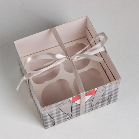 Capcake box, confectionery packaging, 4 cells “Real Men”, 16 x 16 x 10 cm-1