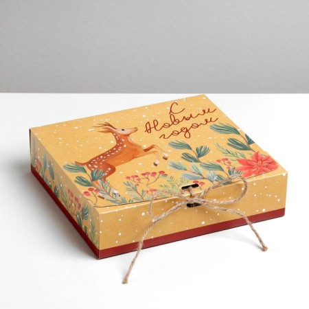 Box folding double -sided "New Year's botanist", 20 x 18 x 5 cm, without tape, New Year-2