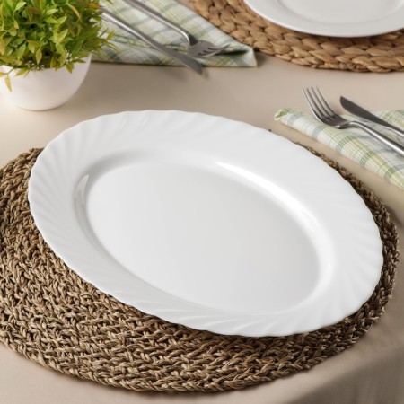 Oval glass -ceramic dish, 35 × 25 cm, white color-1
