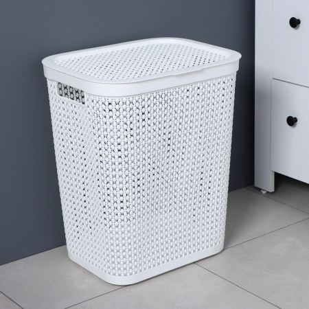 Besnaya basket with a pirula lid, 55 l, 42 × 34 × 54 cm, white color-6
