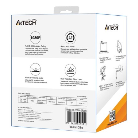 Camera Web A4Tech PK-930ha Black 2MPIX (1920x1080) USB2.0 with a microphone-7