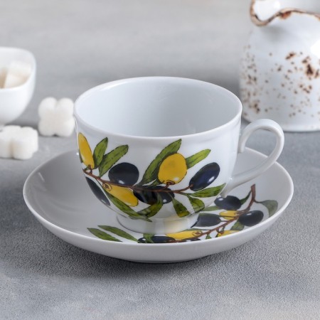 Tea steam porcelain "olives", 275 ml, cup D = 9.2 cm, saucer d = 15.1 cm, Mix drawing-3