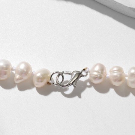 Beads "River Pearls" transverse oval, white color, 45cm-1