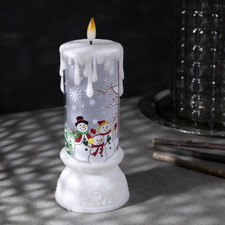 LED figure "Candle with a snowman" 10 × 23 × 10 cm, plastic, AAX3 batteries (not in the kit), RGB glow-2