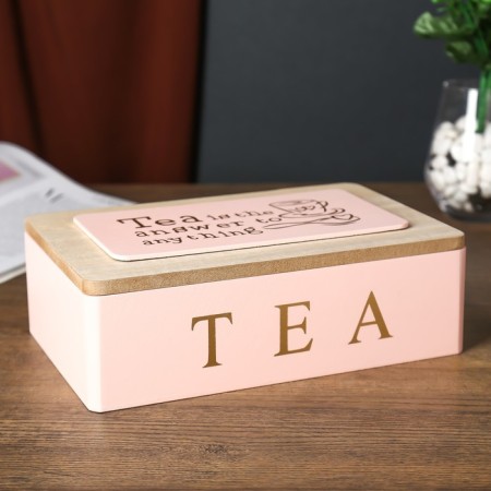 Casket tree with divisions "Tea" pink with gold 7.5x15x23 cm