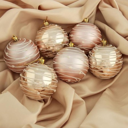 Set of balls plastic D-8 cm, 6 pcs "Pearl Orion" pink and gold