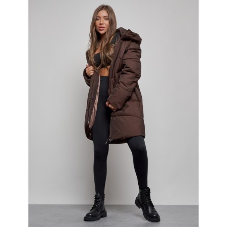 Coat insulated winter female, size 48, color dark brown-11