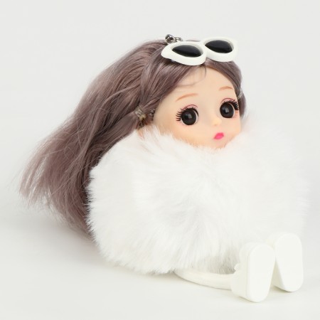 Soft toy "Puppet Model" on a key fob, 16 cm, white color-2
