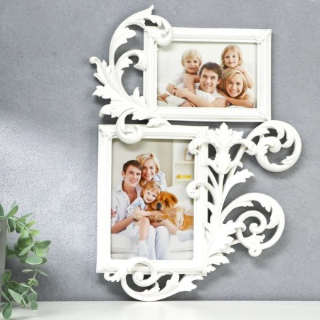 Photo frame Polystone in 2 photos 10x15; 12x17 cm "lush leaves" white 41.5x29.5 cm