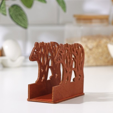 Wooden napkin "Bear", 12 × 12 × 5.5 cm, brown color-2