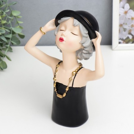 Souvenir Polystone "Girl in a black dress and hat, with beads" 23x9.5x18.5 cm-3