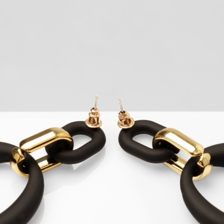 Earrings Metal “Chain” Ring and Oval, 3 links, golden-black color-1