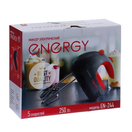 Mixer Energy EN-244, manual, 250 watts, 5 speeds, 2 nozzles, black and red-4