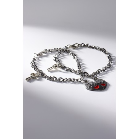 Bracelets "Demetrons" halves of the heart with keys, red color in silver, 17 size-2