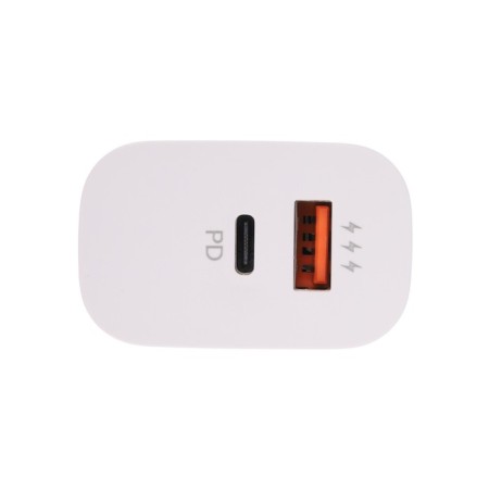 Network charger PERO TC05, USB, USB-C, 3 A, fast charging, white-2
