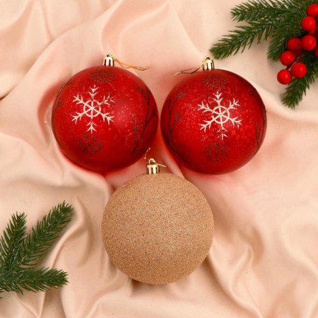 Set of balls plastic D-10 cm, 3 pcs "Quiet evening Assorted" gold red