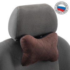 A car bone pillow, on a headrest, velor, brown, rhombus, 16 x 24 cm