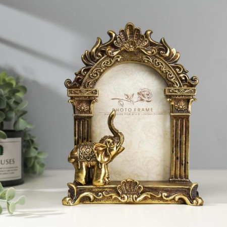 Photo frame Polystone 10x15 cm "Indian elephant" aged gold 21.5x15.8x5 cm