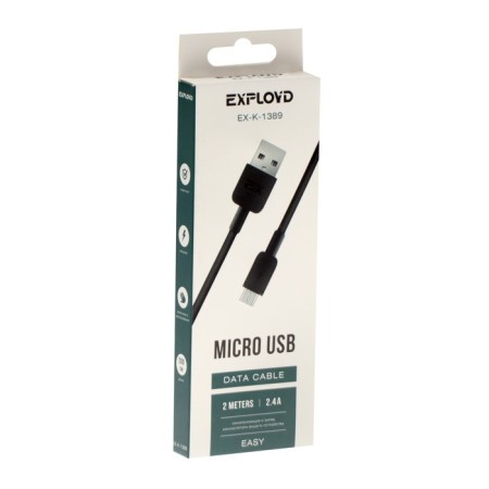 EXPLOYD EX-K-1389, microUSB-USB, 2.4 A, 2 m, silicone braid, black-3