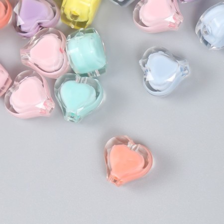 Plastic beads "heart with colored middle" gloss mix 20 g 1.2x1.2x0.8 cm-1