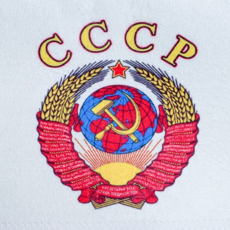 Set for a bathhouse and sauna 5 in 1 (bag, hat, mitten, rug, washcloth), with a print "USSR", white-3