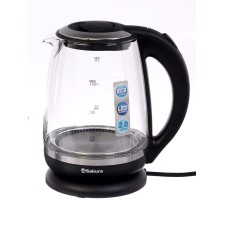Electric kettle Sakura SA-2719BK, glass, 2 l, 2200 watts, backlight, silver-black