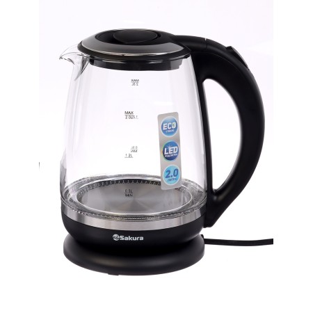 Electric kettle Sakura SA-2719BK, glass, 2 l, 2200 watts, backlight, silver-black