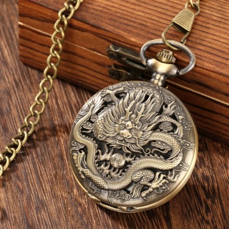 Pocket clock "Dragon", quartz, d dial-4.7 cm, chain L-38 cm-6