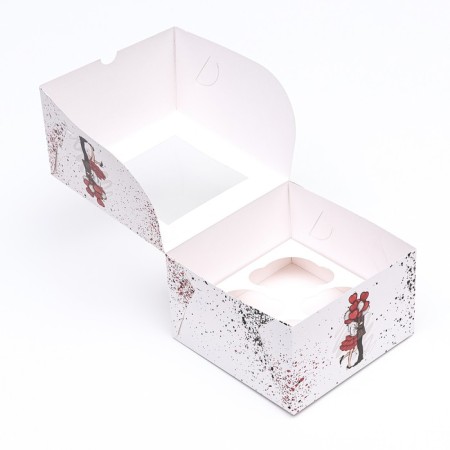 Packaging for 4 cupcakes with a window, "Eternal Love" 16 x 16 x 10 cm-3