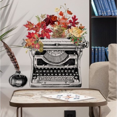 Interior plastic sticker "Printing machine with leaves" set 2 sheets 35x25 cm